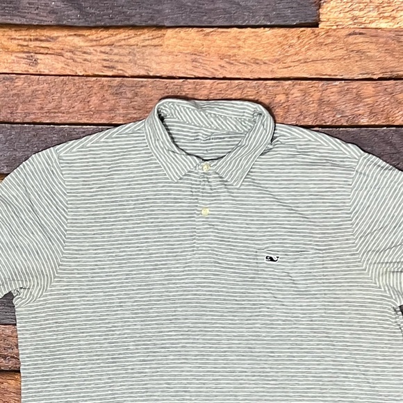 Vineyard Vines Classic Fit Gray Striped Golf Tennis Short Sleeve Preppy Shirt - Picture 2 of 5